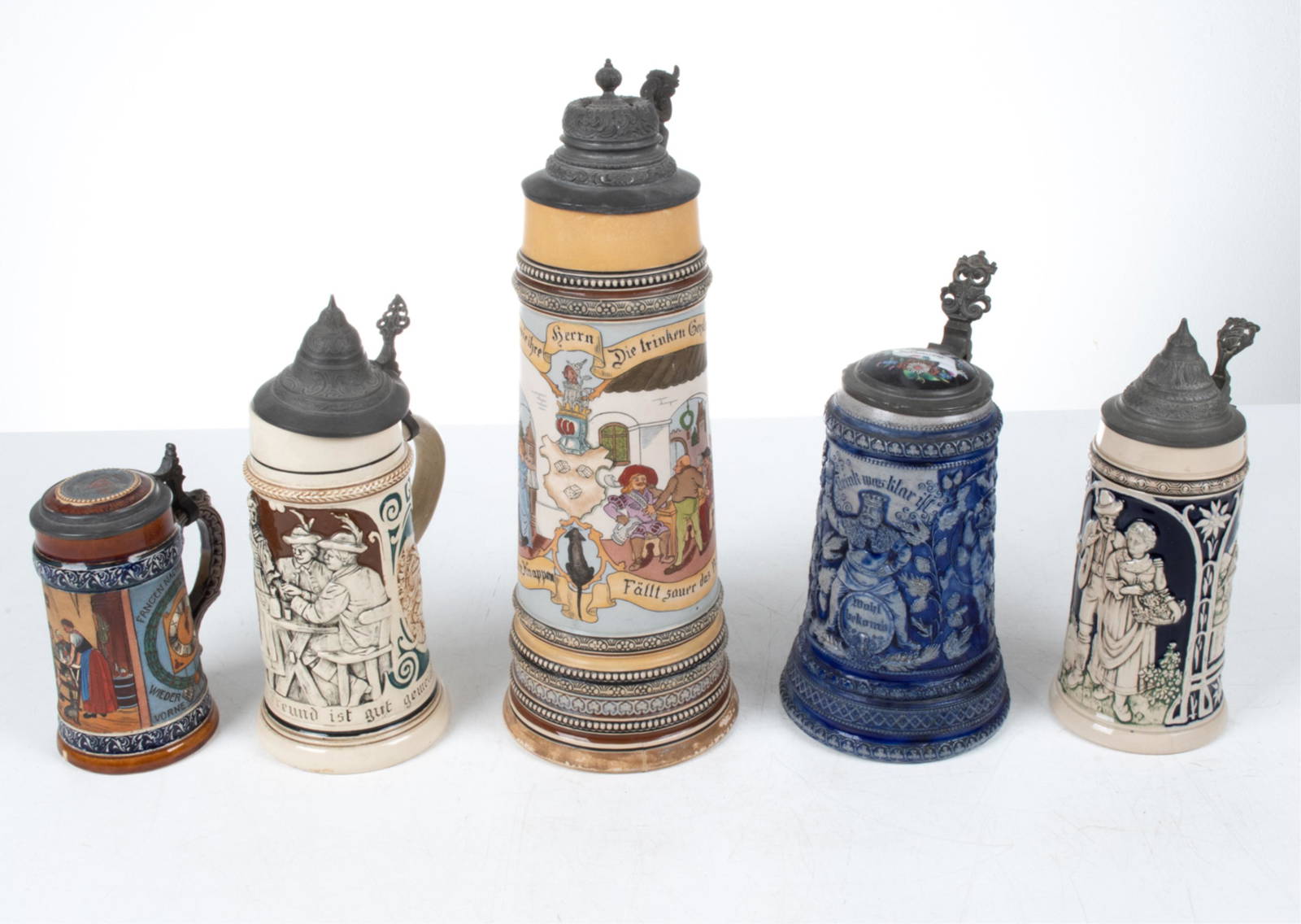 (5) Antique German Beer Steins Auction
