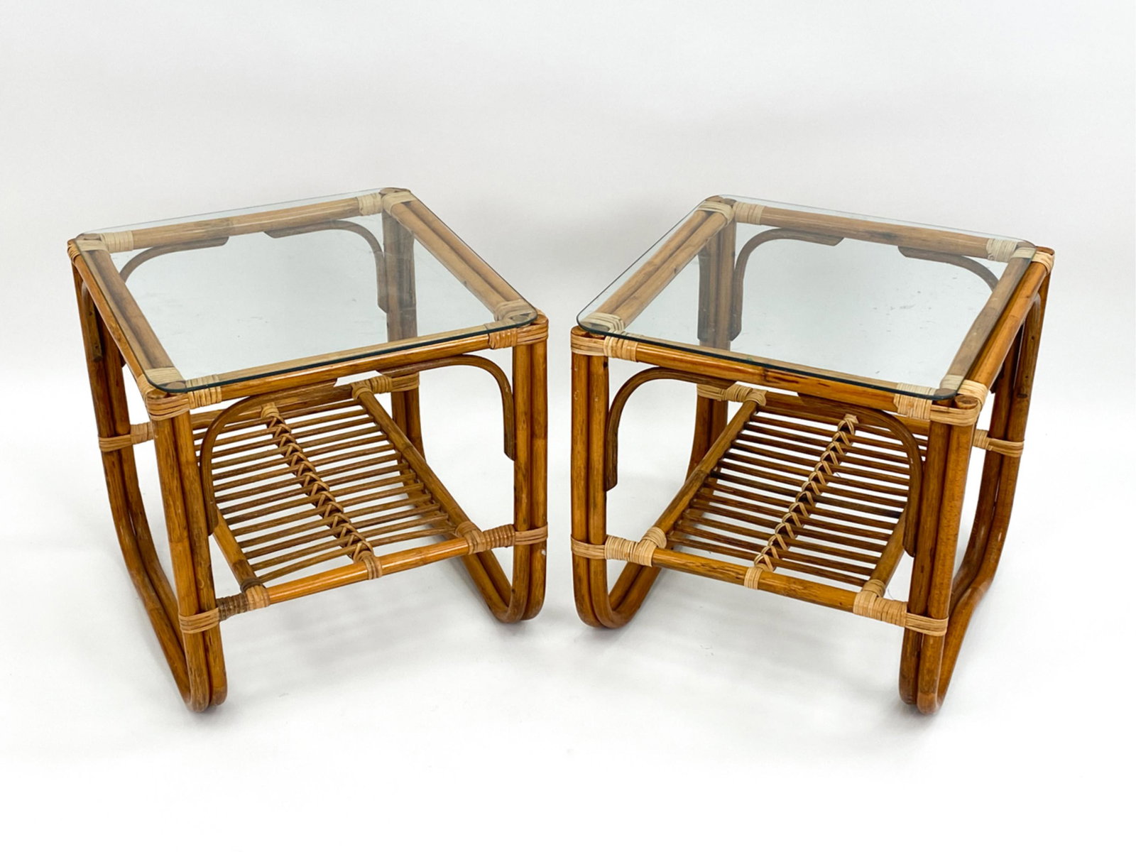 PAIR VINTAGE 2-TIER BAMBOO SIDE TABLES (1 of 9)