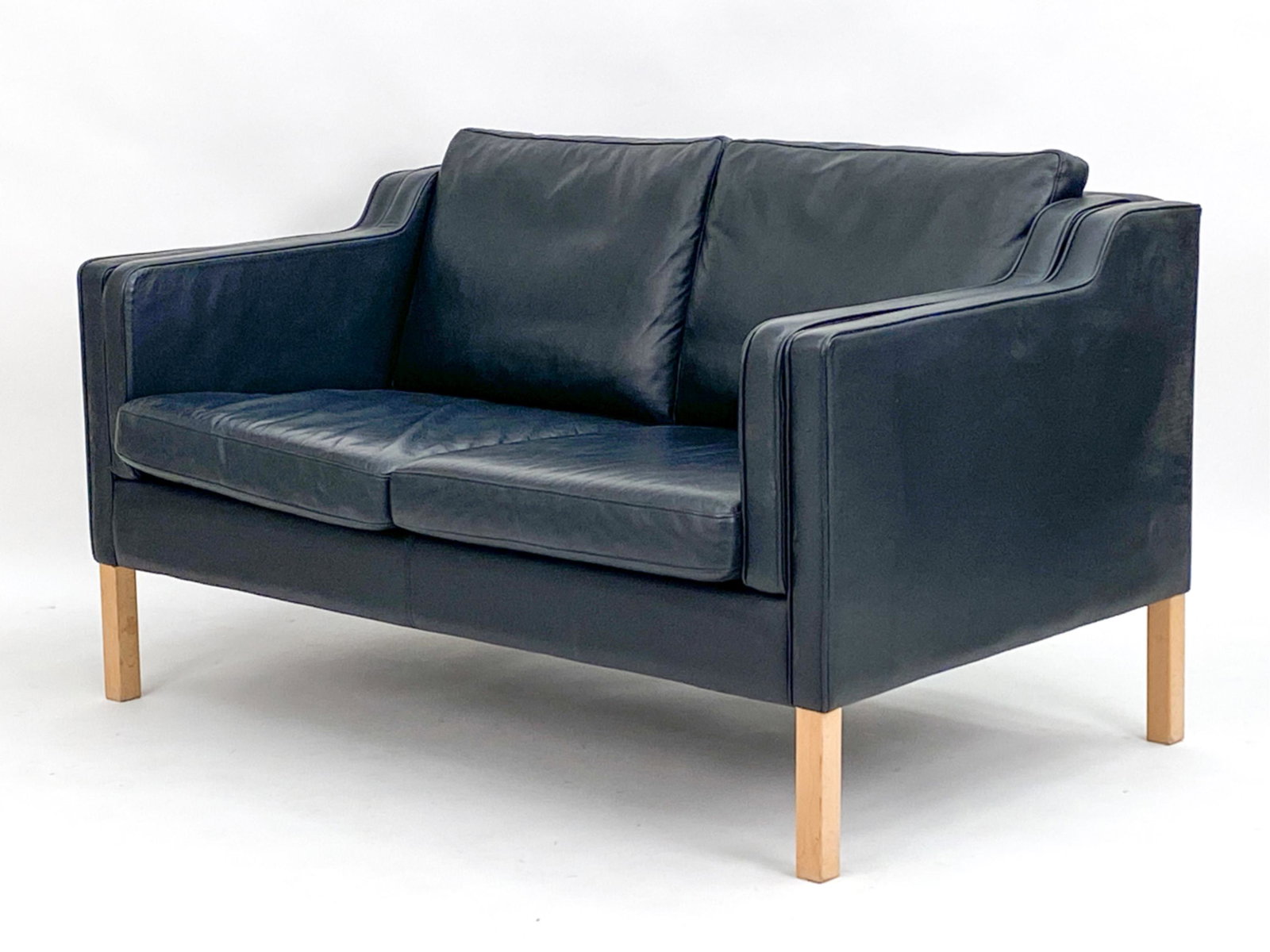 STOUBY DANISH MODERN BLACK LEATHER LOVESEAT (1 of 11)