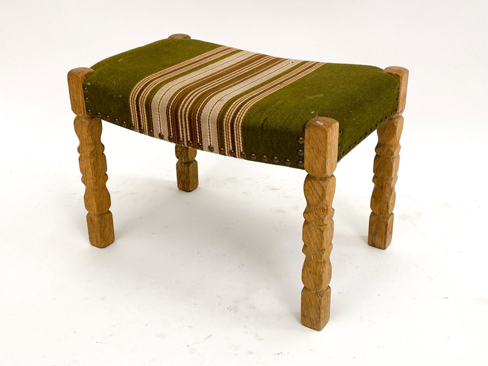 HENNING KJAERNULF CARVED OAK FOOTSTOOL OTTOMAN (1 of 11)