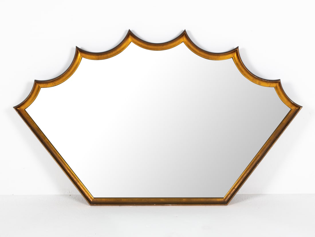 HOLLYWOOD REGENCY SCALLOPED GILT MIRROR (1 of 5)
