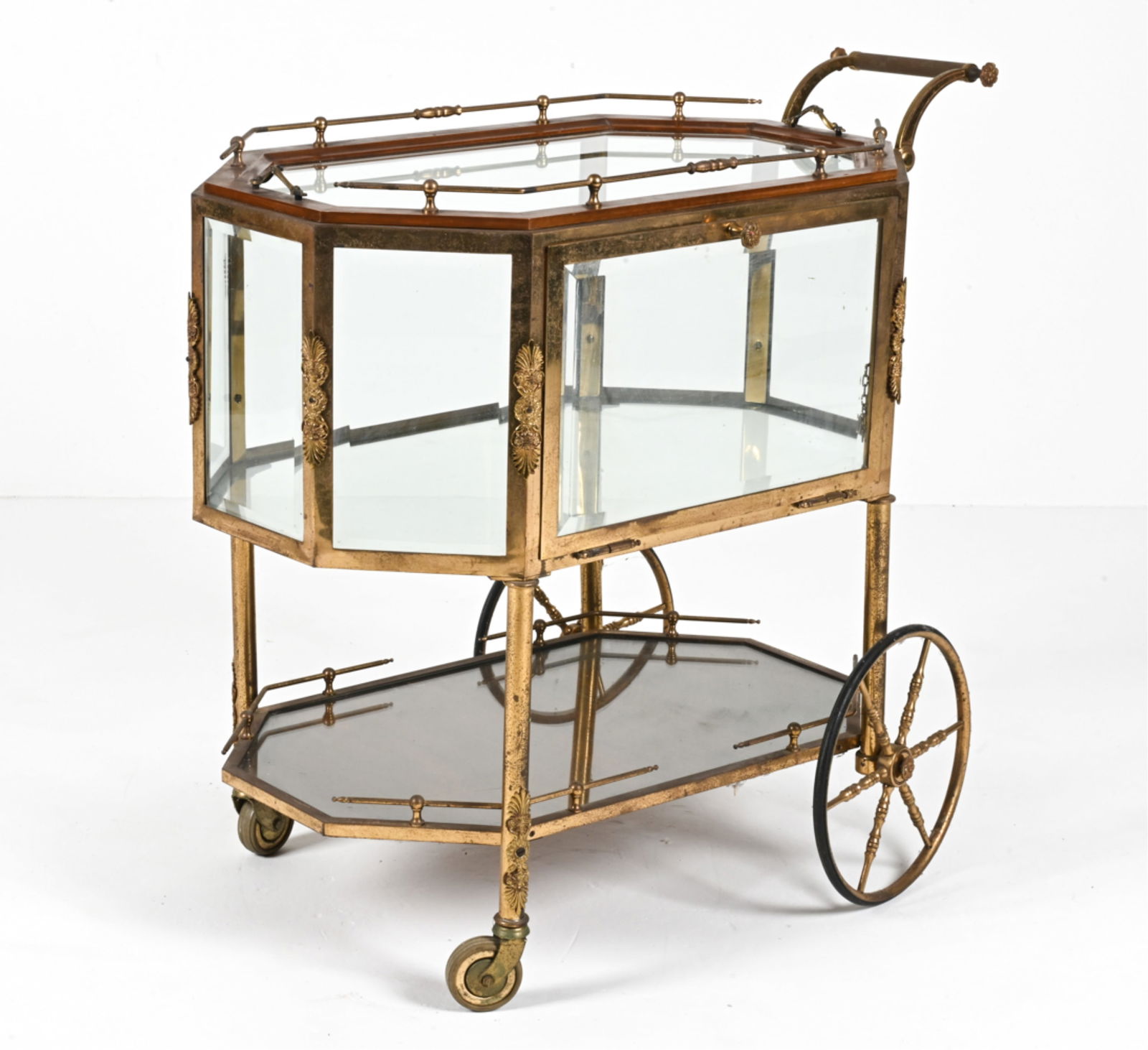 HOLLYWOOD REGENCY BEVELED GLASS & BRASS BAR CART (1 of 15)