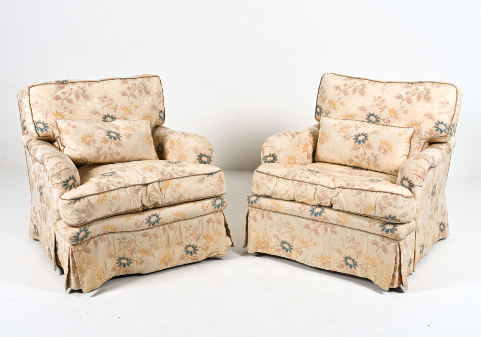PAIR OF CUSTOM BROCADE SADDLE-ARM CLUB CHAIRS (1 of 14)