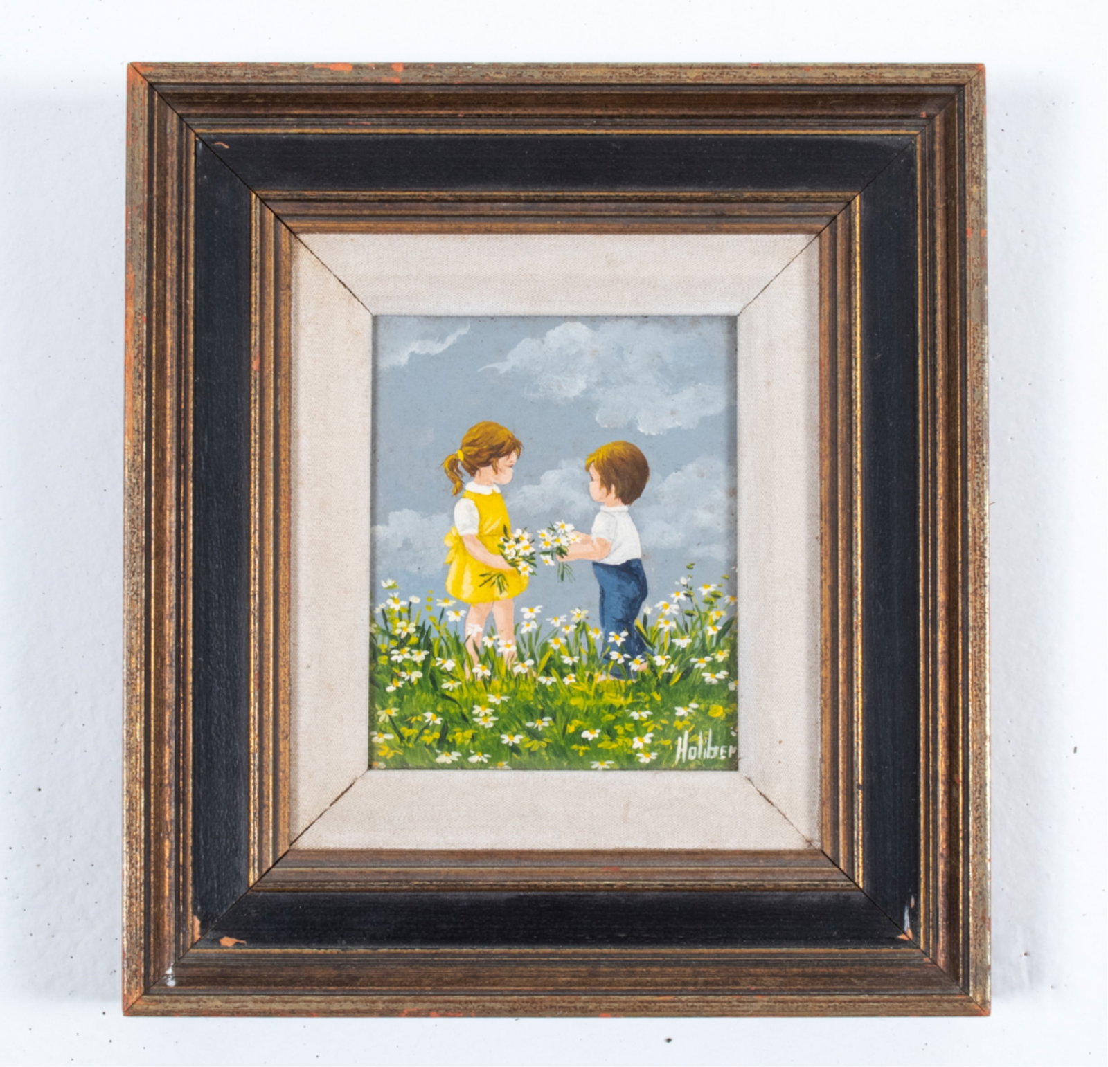 JUNE R. HOLIBER (20TH C.) OIL ON PANEL: Signed lower right, with artist's label verso. Dimensions: (Frame) H 11" x W 10" ; (Painting) H 7.75" x W 6.75" Condition: Painting with a few small spots of soiling/surface dirt. Minor separation to 