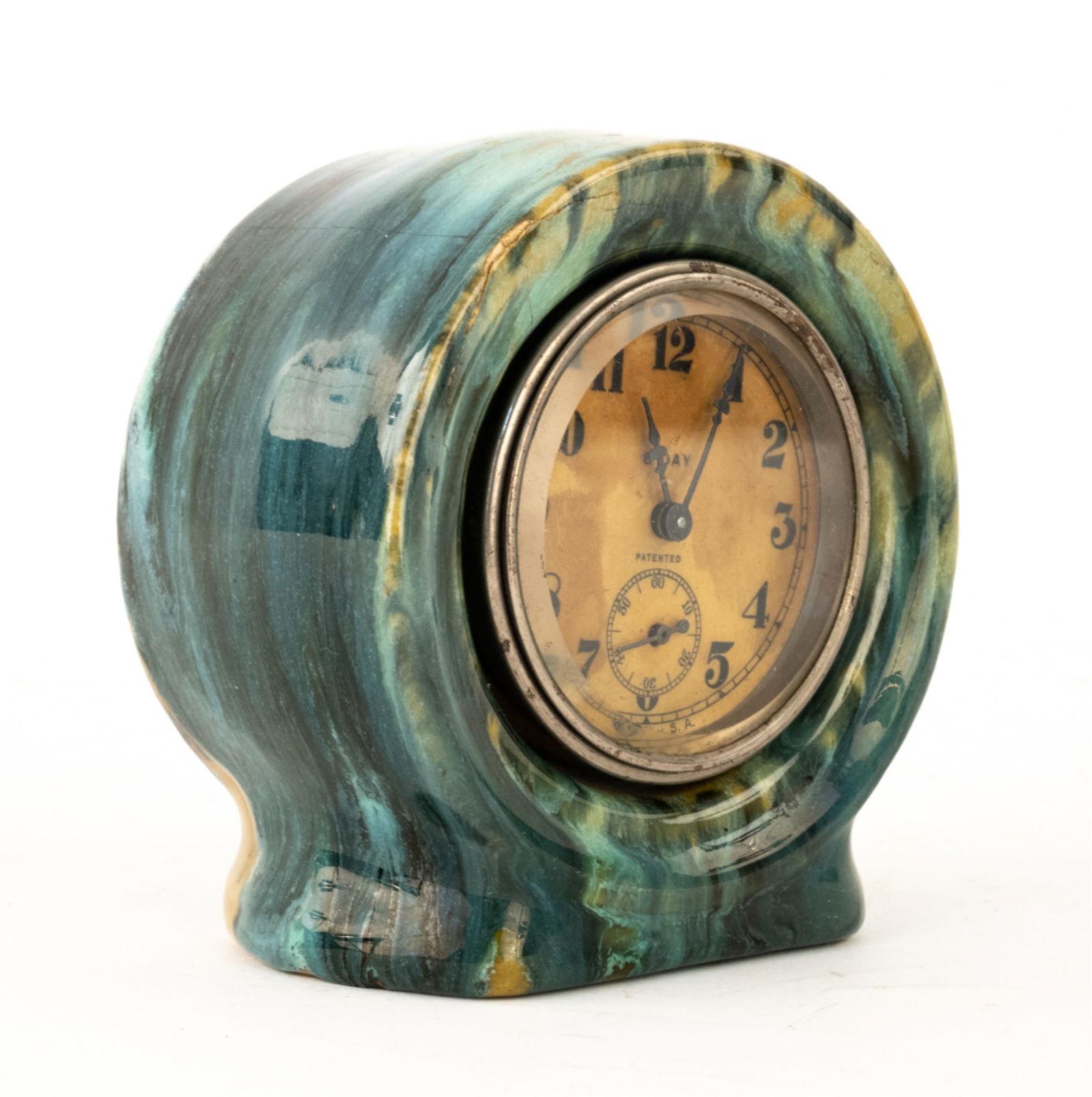 ANTIQUE 8 DAY CLOCK IN STUDIO POTTERY CASE (1 of 8)