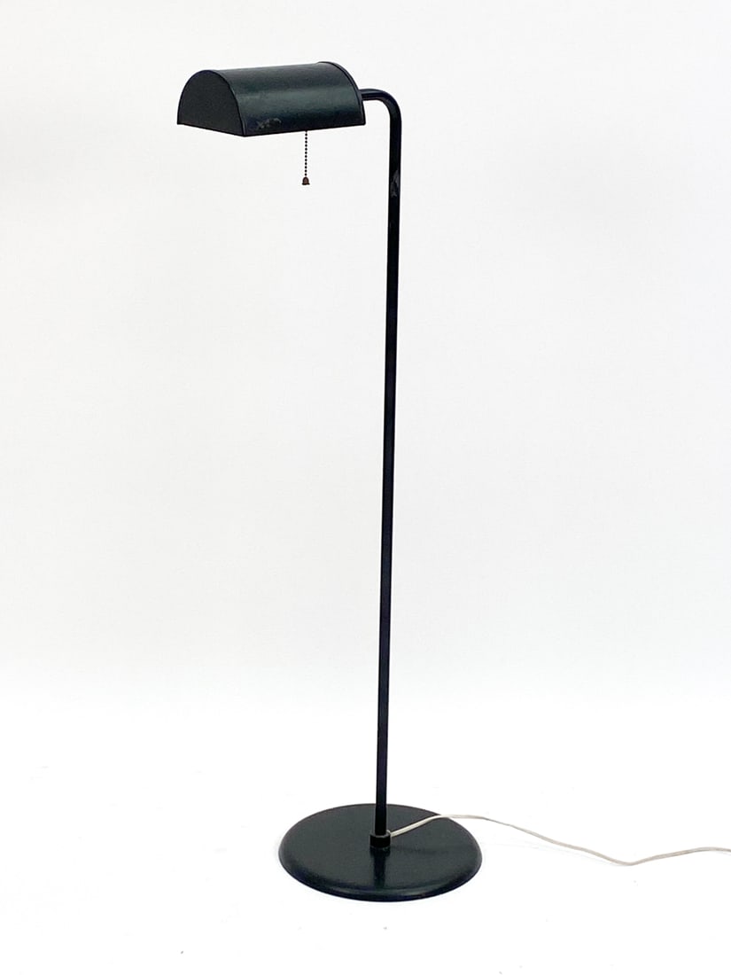 DANISH MODERN ABO RANDERS FLOOR LAMP: Danish Modern floor lamp / library lamp designed and produced by ABO Randers, Aalestrup Denmark. Model E808, lacquered metal. C. 1970. Manufactures label inside shade. Dimensions: H 44" x W 11.5" x D 