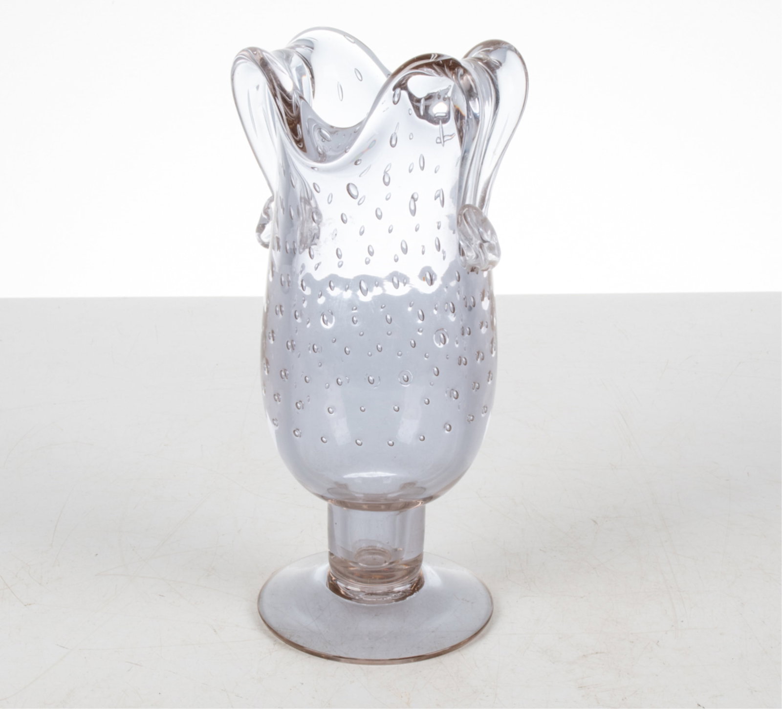 ATTR. BAROVIER MURANO BULLICANTE PEDESTAL VASE: Apparently unsigned. Dimensions: H 10.5" x W 5.25" x D 4.25" Condition: No issues to note.