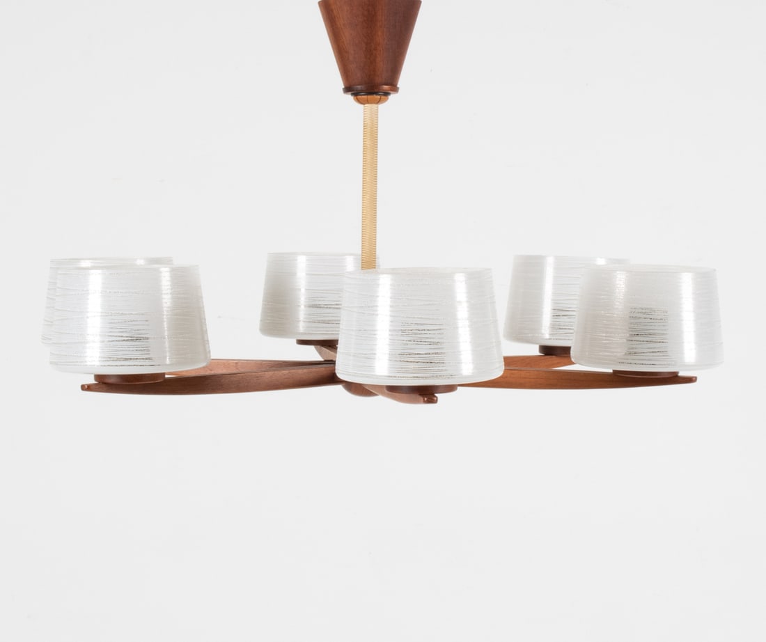 SCANDINAVIAN MID-CENTURY TEAK & GLASS CHANDELIER (1 of 6)