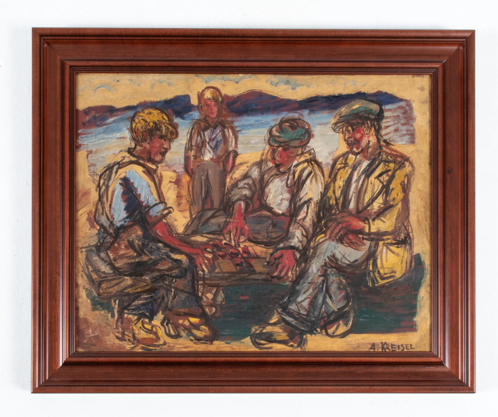 ALEXANDER KREISEL (1901-1953) OIL ON CANVAS: Signed lower right. Dimensions: (Frame) H 28.25" x W 34.25" ; (Painting, approx.) H 22" x W 28" Condition: Canvas slightly loose on stretcher. Minor cracking, a few small losses to paint. Some surface