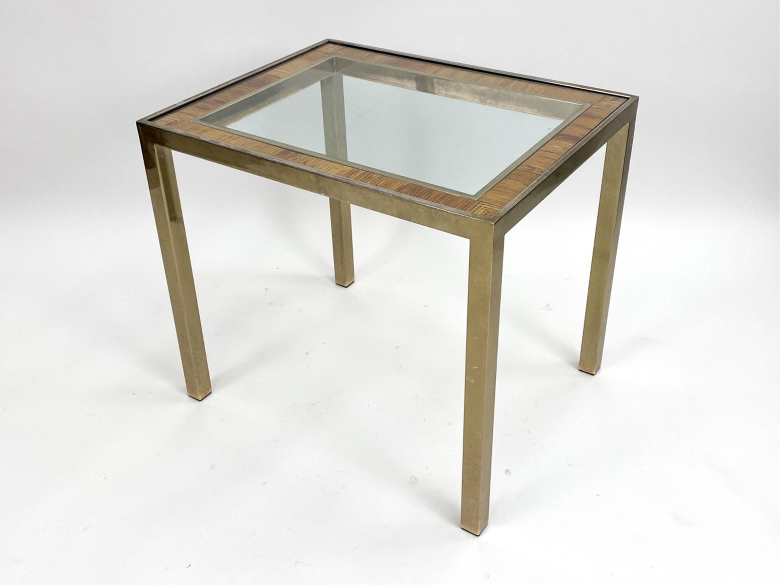 VINTAGE MODERN CHROME AND RATTAN SIDE TABLE (1 of 13)