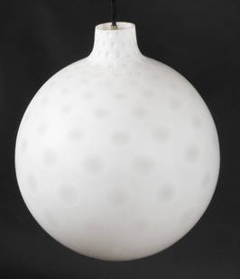 ALOYS GANGKOFNER FOR PEILL & PUTZLER GLOBE PENDANT: German Space Age pendant light fixture with white frosted glass globe shade. Model "Como", designed by Aloys F. Gangkofner for Peill & Putzler, c. 1950's-1960's. Dimensions: (Glass only) H 14" x Dia.