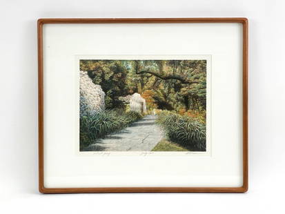 HAROLD ALTMAN, AMERICAN (1923-2003) LITHOGRAPH: Color lithograph, couple along a path in a park. Editioned, dated, and pencil signed lower edge, Artist Proof, July 1987. Dimensions: (Frame) H 24.25" x W 29.25" (Sight) H 23.25" x W 28" Condition: No