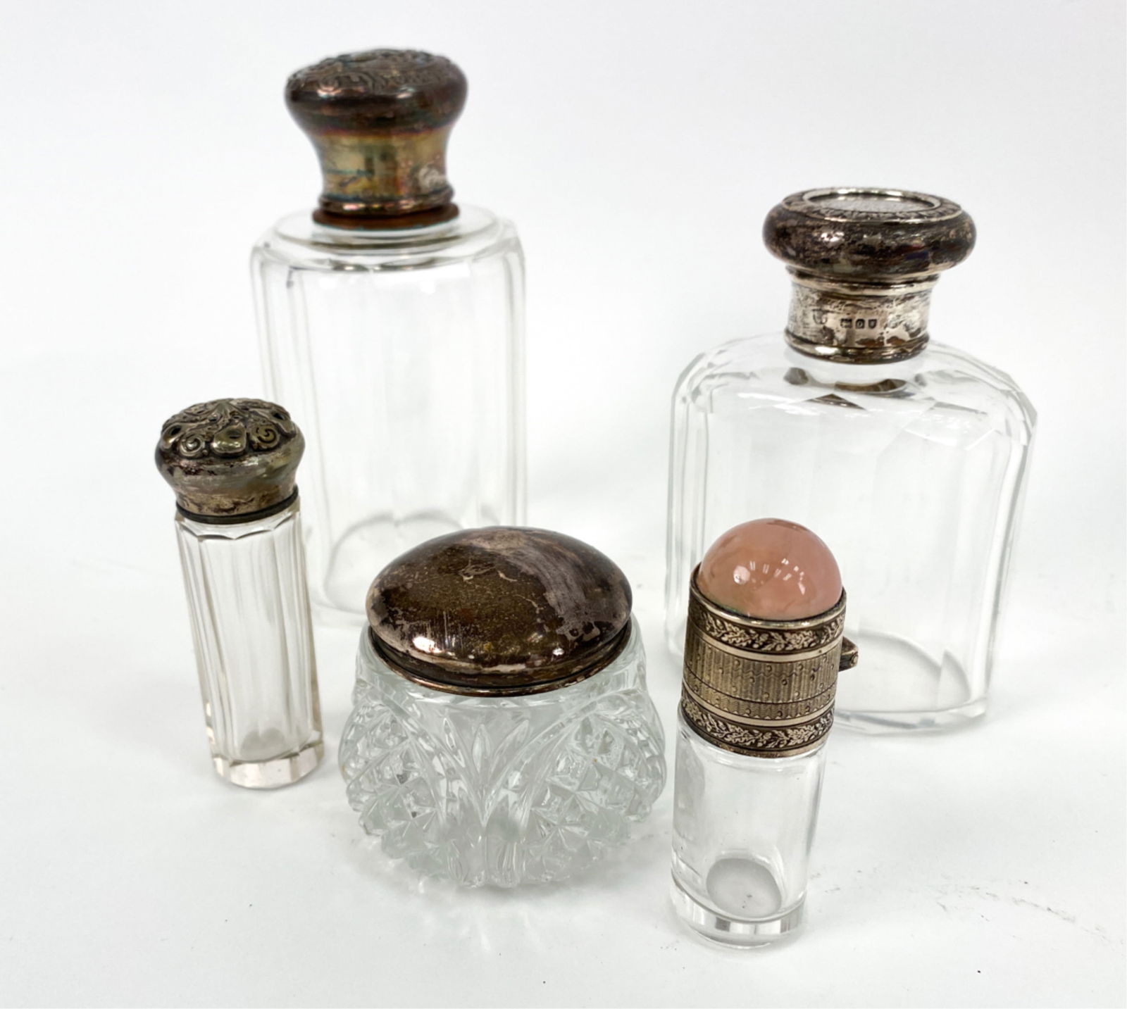 (5) ANTIQUE DRESSER JARS W/ STERLING MOUNTS (1 of 11)