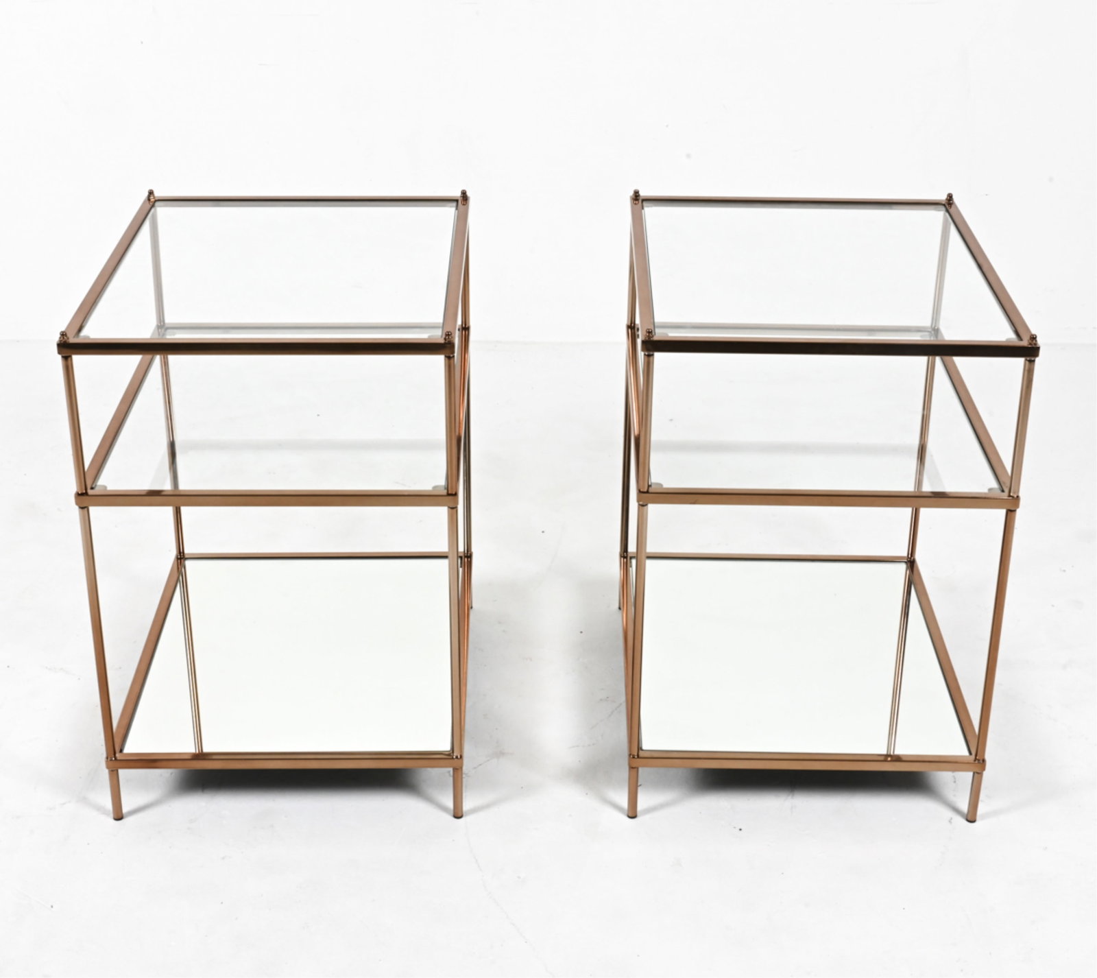 PAIR OF METAL & GLASS TIERED END TABLES (1 of 10)