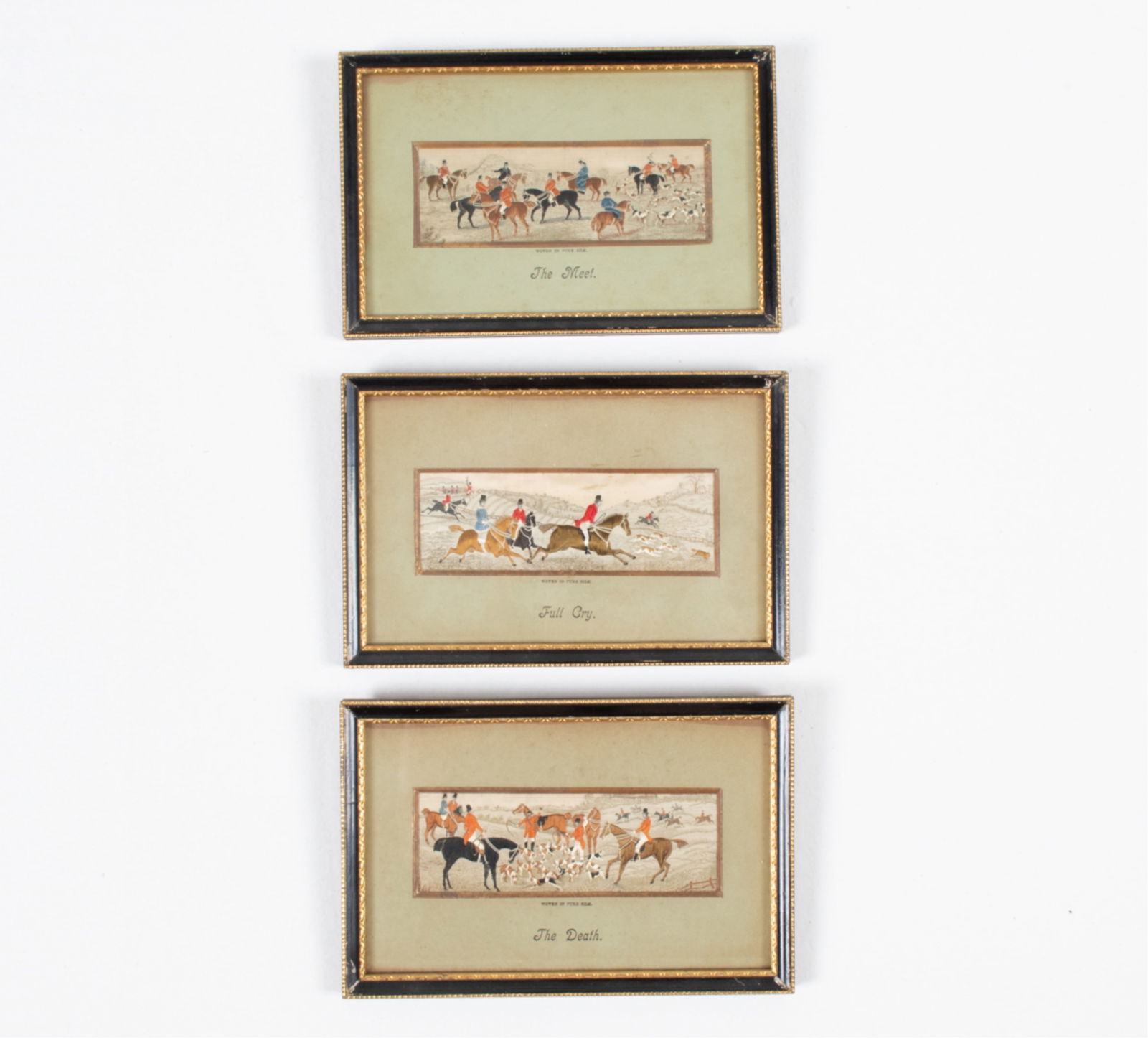 (3) WOVEN SILK STEVENGRAPH HUNTING SCENES (1 of 8)