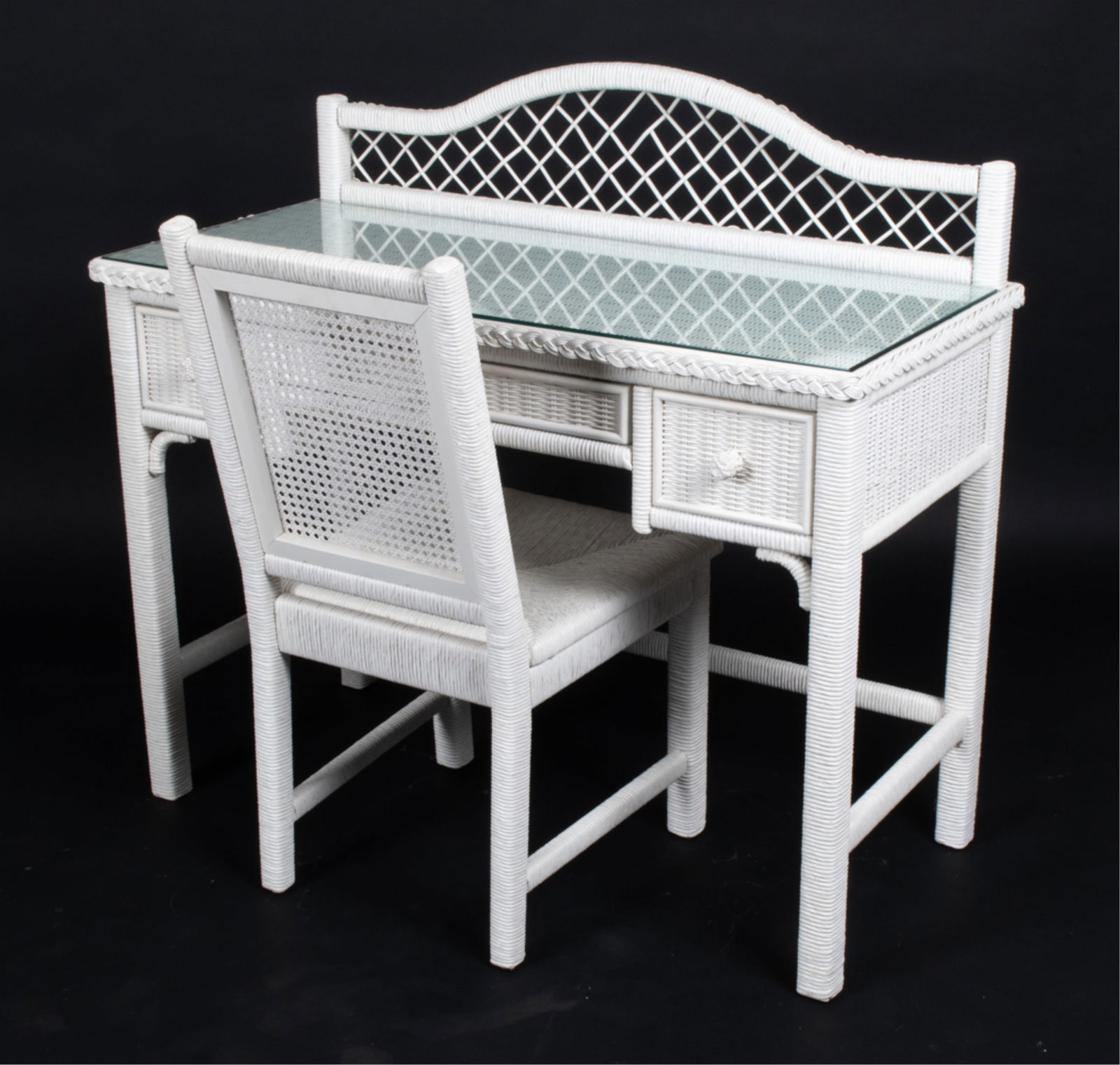 VINTAGE WHITE PAINTED WICKER WRITING DESK & CHAIR (1 of 16)