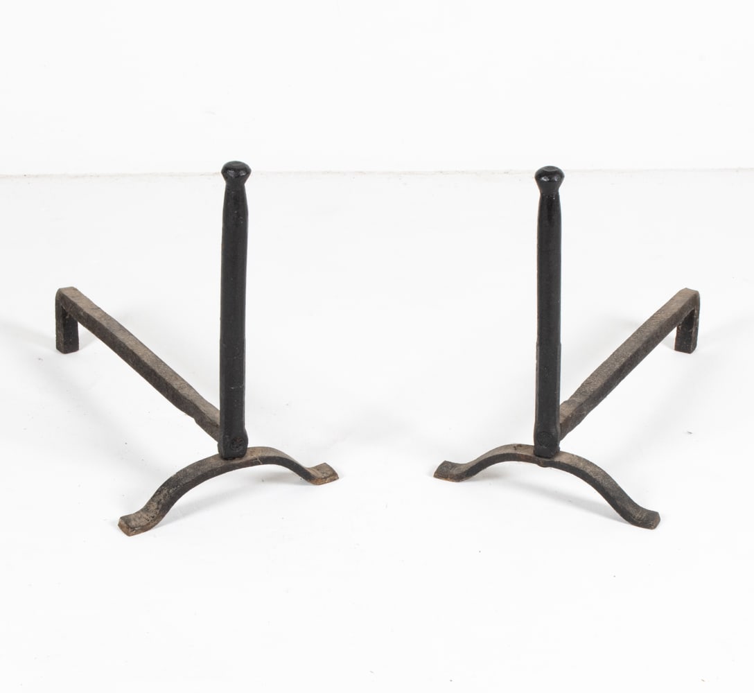 PAIR OF MINIMALIST FORGED IRON ANDIRONS (1 of 12)