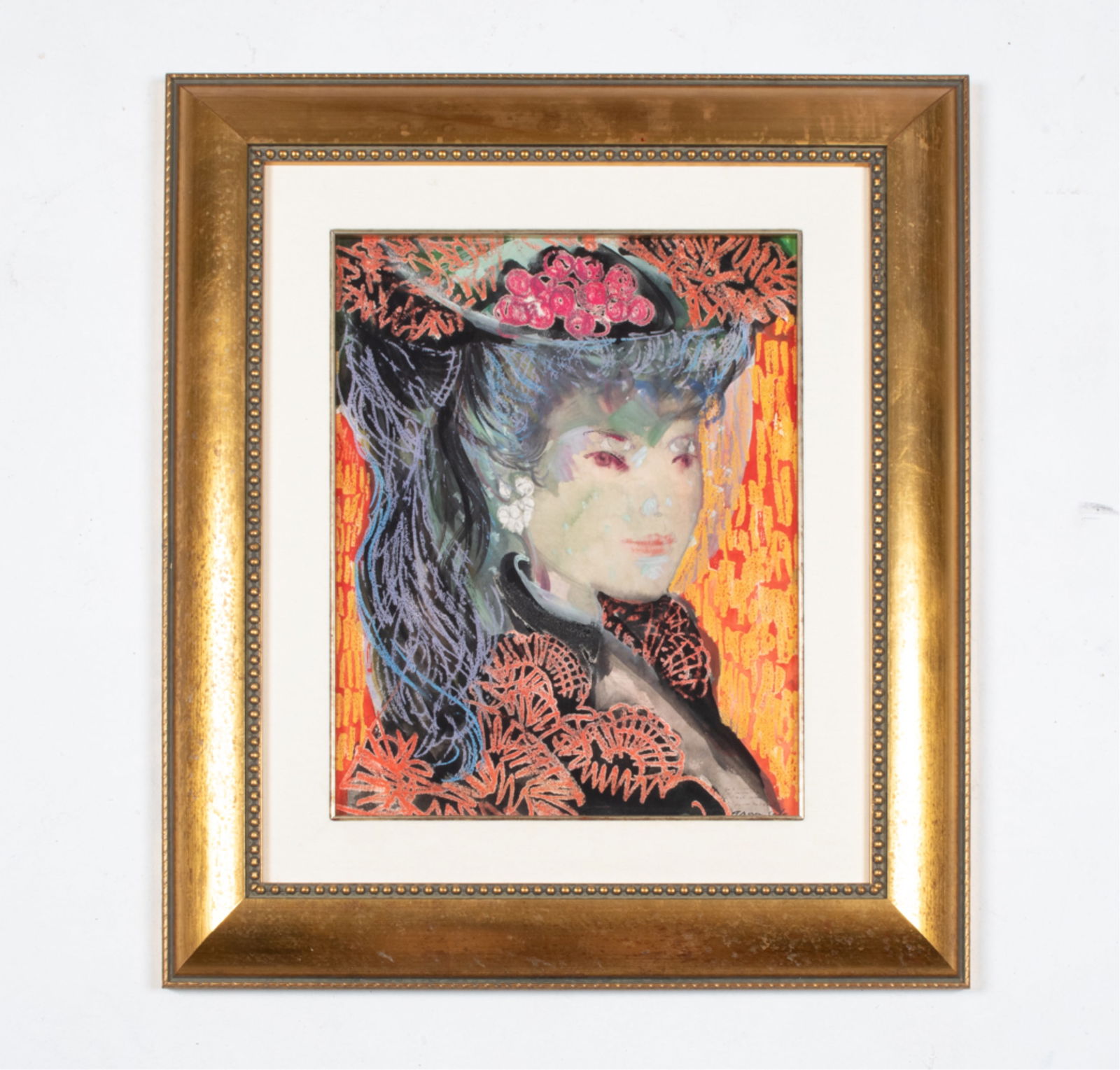 EMILIO GRAU-SALA, SPANISH (1911-1975) MIXED MEDIA: Wax resist and watercolor with pencil. Signed lower right. Faded faint inscription. Dimensions: (Frame) H 24.5" x W 21.5", (Sight) H 15.5" x W 12" Condition: Bright colors. Paper appears to be laid do