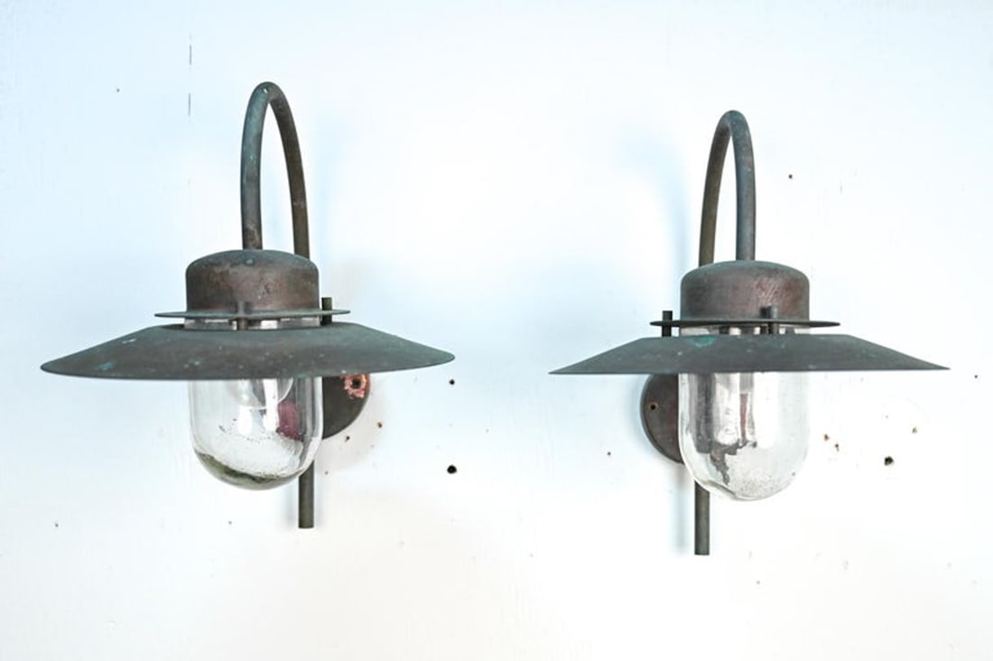 PAIR DANISH MID-CENTURY STEEL OUTDOOR LIGHTS (1 of 7)