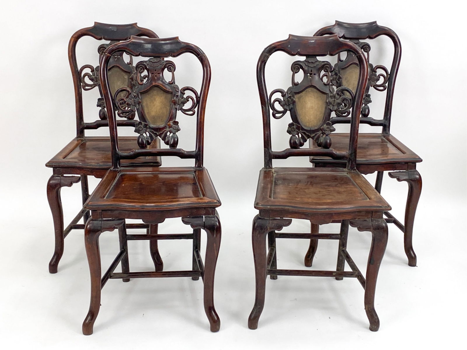 (4) 19TH C. CHINESE HARDWOOD & STONE SIDE CHAIRS (1 of 20)