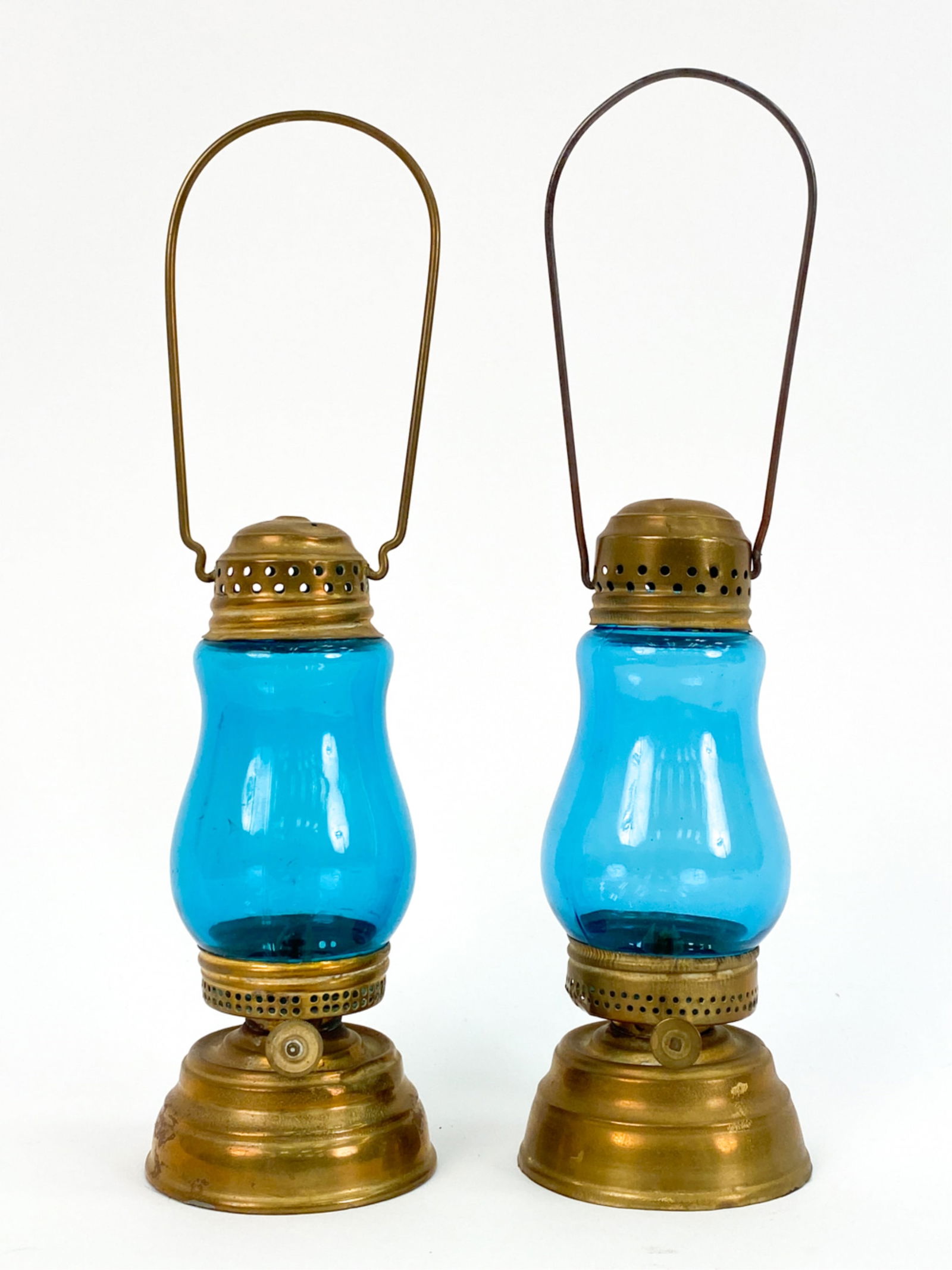 PAIR OF 19TH C. BLUE GLASS SKATING LANTERNS (1 of 10)