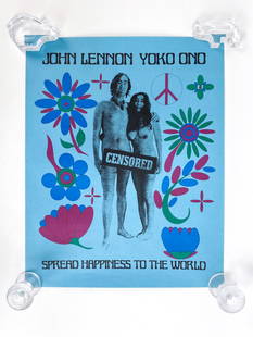 JOHN LENNON YOKO ONO 1970 HEADSHOP POSTER: "Spread Happiness To The World" poster on medium heavy paper stock. Rolled. Dimensions: H 29" x W 23" Condition: Like new, no issues to note.