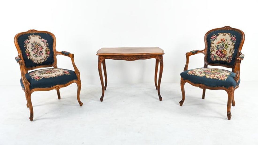 SCANDINAVIAN NEEDLEPOINT PARLOR SUITE, C. 1940'S (1 of 15)