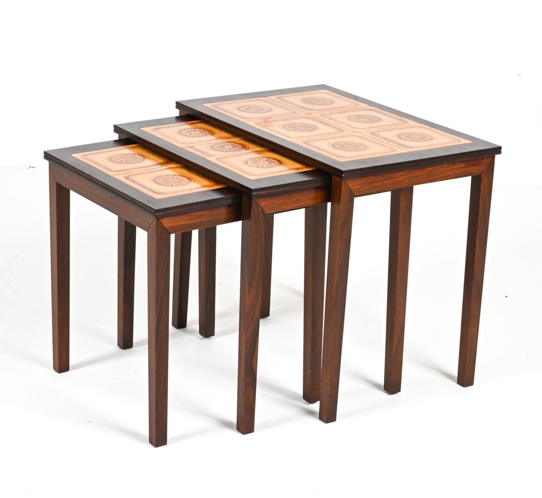 (3) DANISH ROSEWOOD & TILE MOSAIC NESTING TABLES (1 of 15)