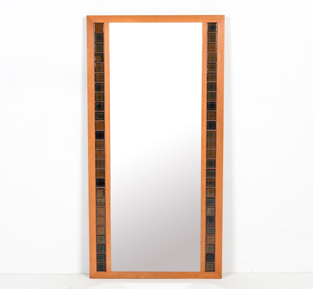 DANISH 1980'S OAK & TILE MOSAIC MIRROR (1 of 8)