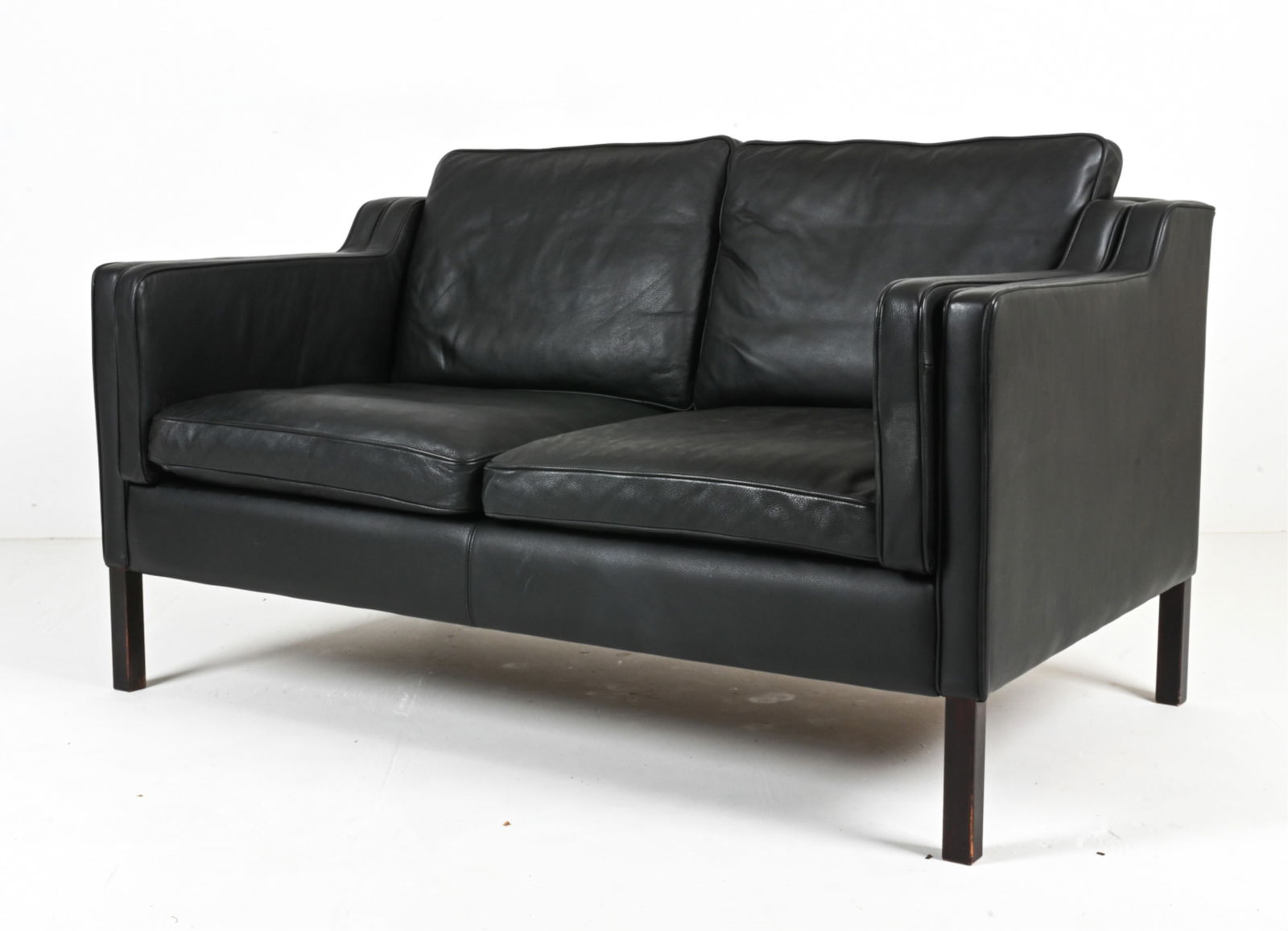 STOUBY BORGE MOGENSEN-STYLE SETTEE; BLACK LEATHER (1 of 17)