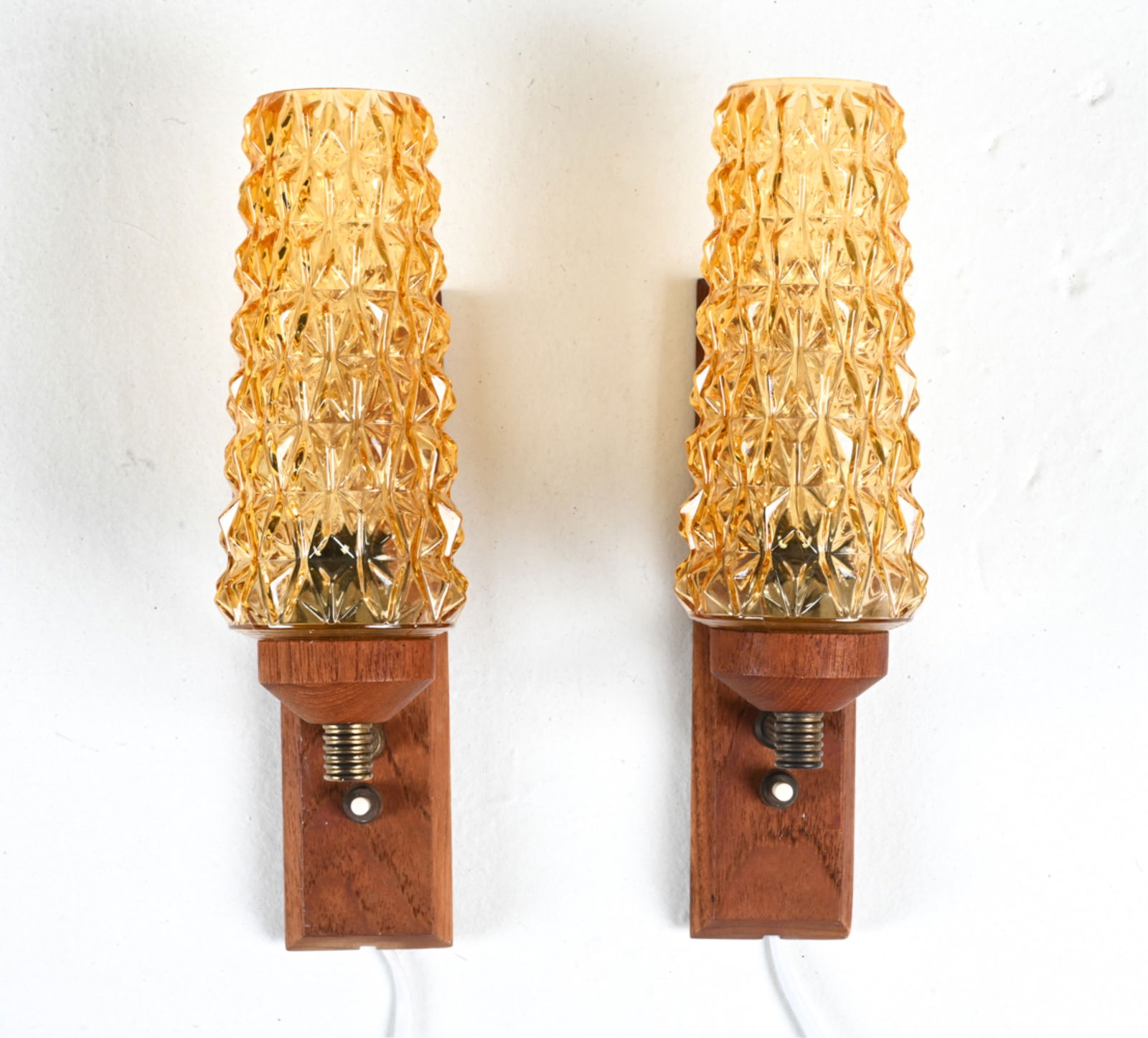 PAIR OF DANISH MID-CENTURY TEAK & GLASS SCONCES (1 of 10)