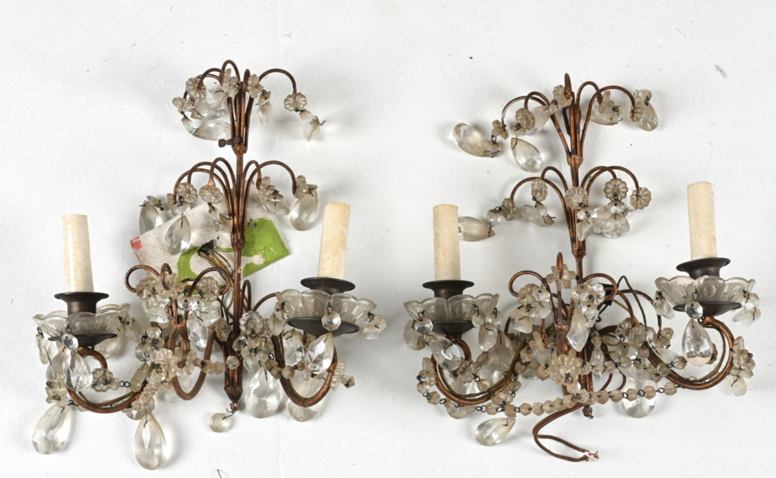 PAIR OF ITALIAN TOLE & CRYSTAL SCONCES (1 of 9)