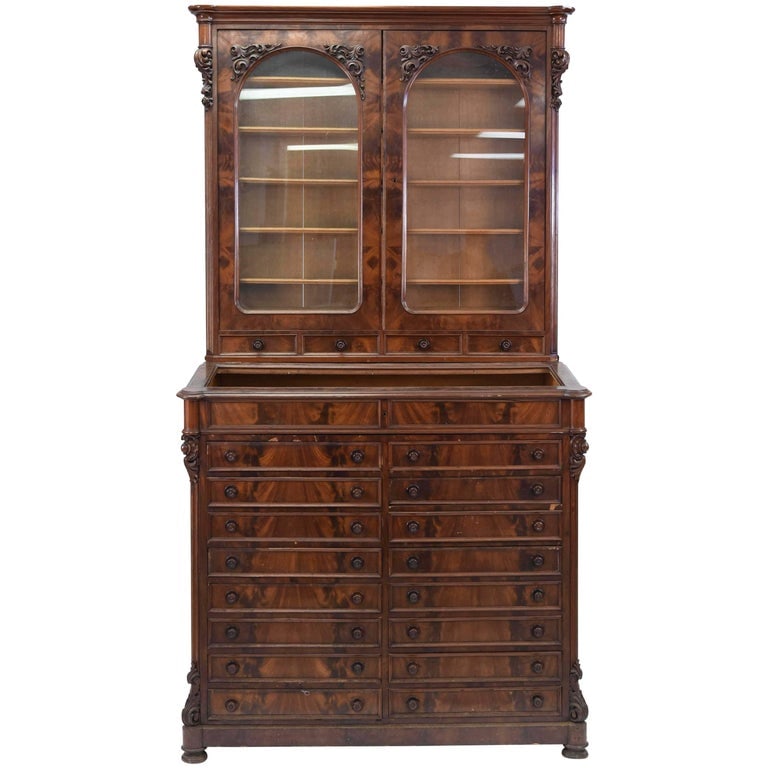 19TH C. MAHOGANY BOOKCASE CURIOSITY CABINET (1 of 10)