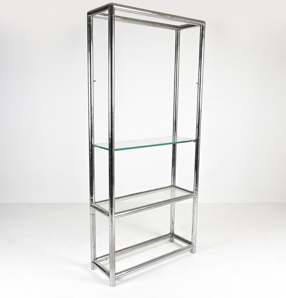 SPACE AGE TUBULAR CHROME & GLASS ETAGERE, AS-IS (1 of 11)