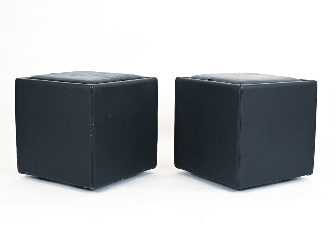 PAIR OF DWR NEXUS LEATHER CUBE OTTOMANS (1 of 10)