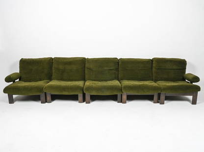 PERCIVAL LAFER-STYLE MODULAR SOFA: Oak legs. Two stock photos provided at end for examples of modular configurations. Dimensions: H 29.5" x W 31" x D 41.5" x SH 14.5"; Armless unit measures: H 29.5" x W 29.5" x D 41.5" x SH 14.5" Condi