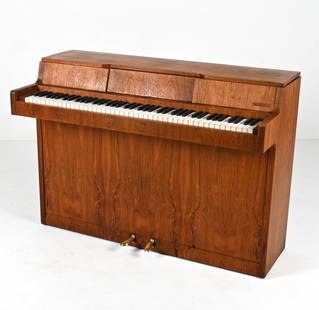 LOUIS ZWICKI DANISH MID-CENTURY ROSEWOOD PIANETTE: With its compact silhouette and 82 keys (6 fewer than the standard 88 keys of a full-size piano) the pianette is uniquely suited for the modern space-conscious musician. This pianette - produced by th