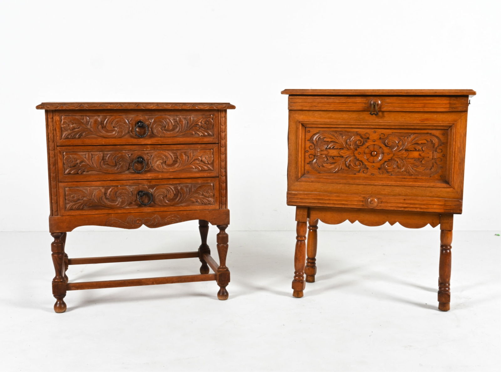 (2) MANNER OF HENNING KJAERNULF CARVED OAK CHESTS (1 of 19)