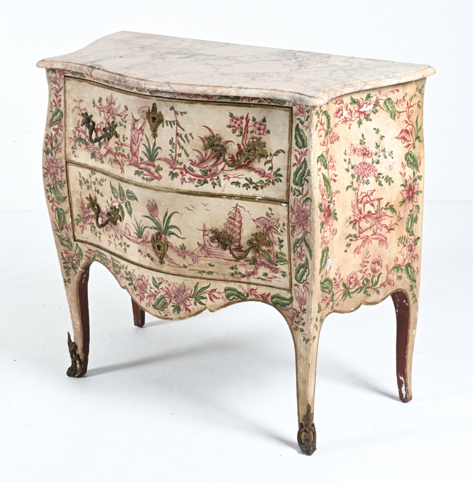CHINOISERIE PAINTED MARBLE-TOP BOMBE CHEST (1 of 20)