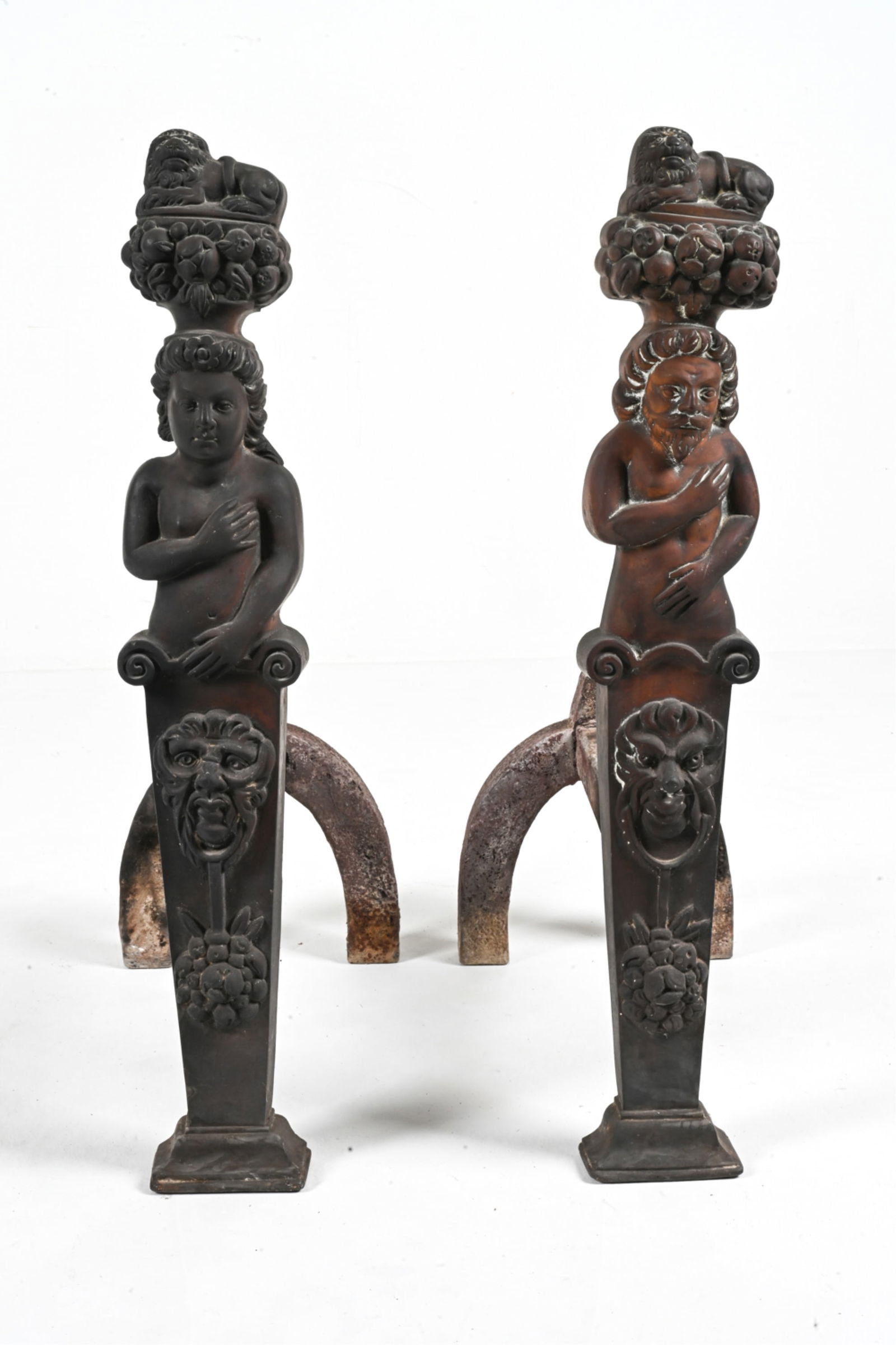 PAIR OF OVERSIZED FIGURATIVE BRONZE ANDIRONS (1 of 18)