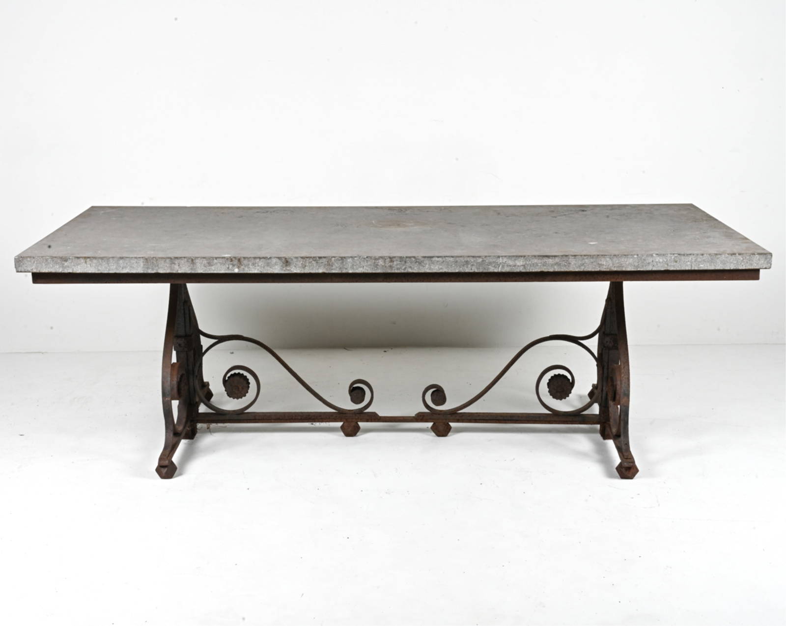 Antique Wrought Iron & Stone Patio Dining Table Auction
