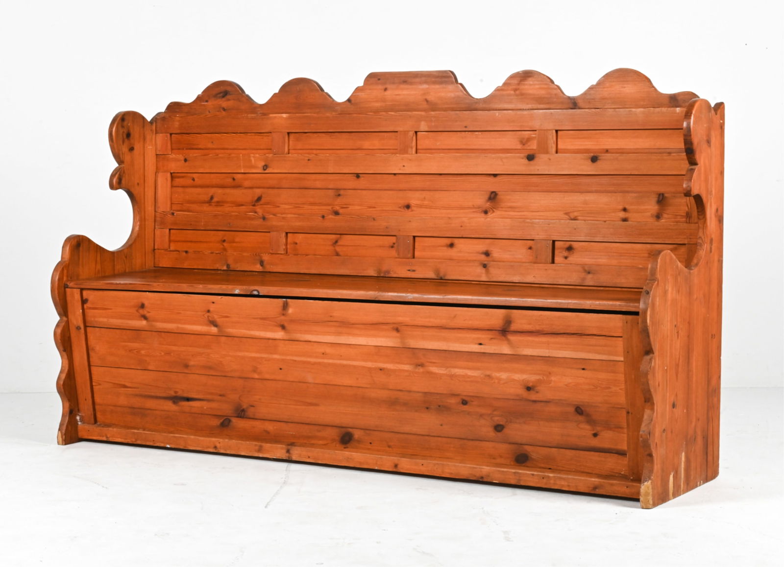 SWEDISH PINE HALL BENCH WITH STORAGE, C. 1940'S (1 of 16)