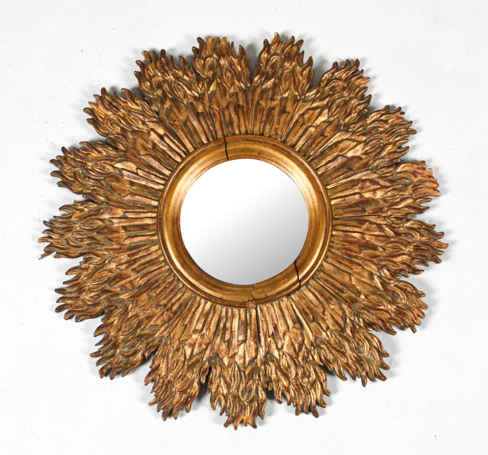 PETITE CARVED GILTWOOD SUNBURST CONVEX MIRROR (1 of 9)