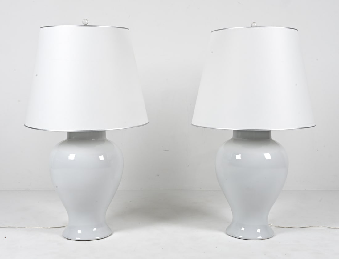 PAIR MONUMENTAL CASTILIAN CERAMIC GINGER JAR LAMPS (1 of 16)