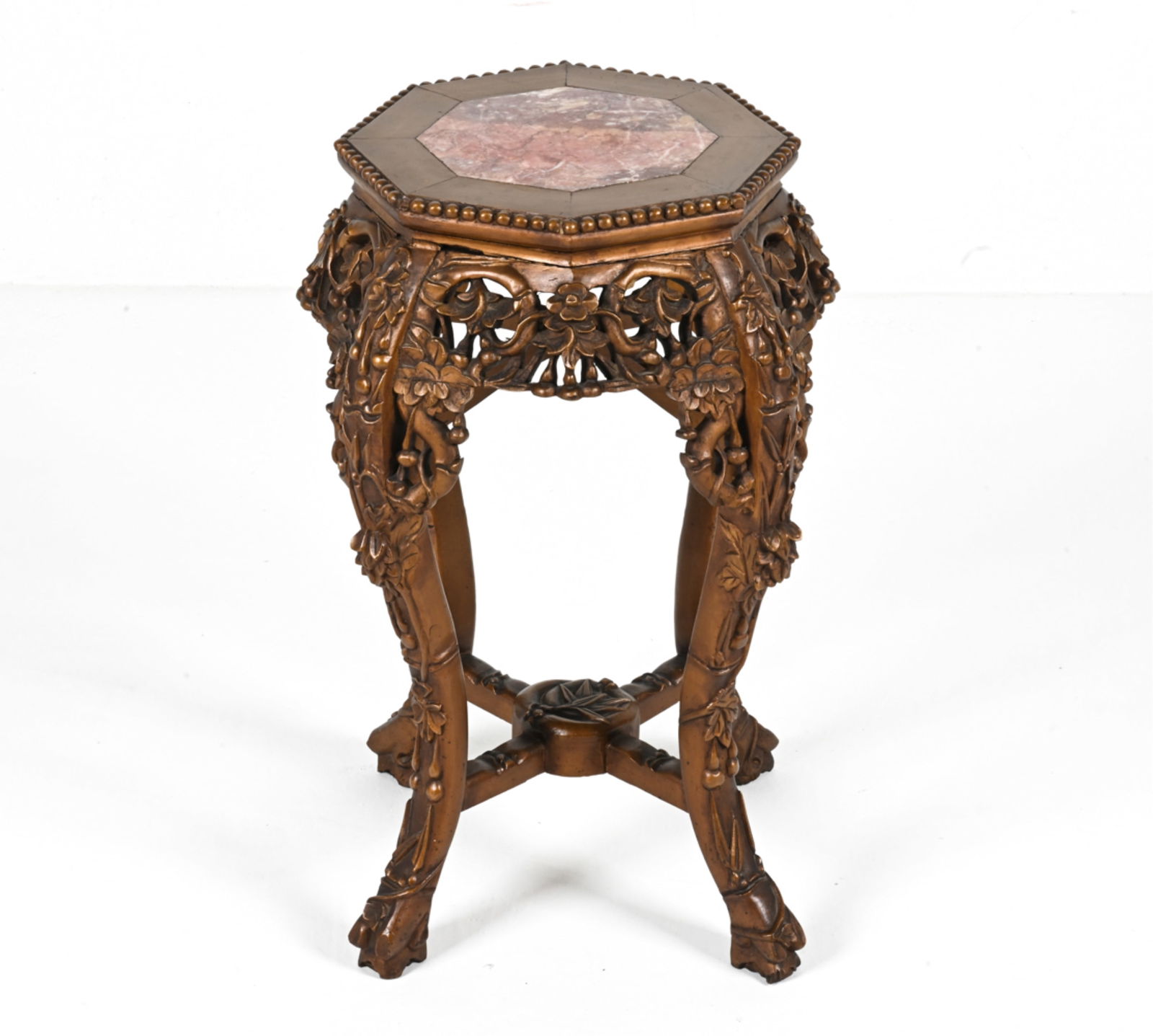 CHINOISERIE CARVED MARBLE-TOP PLANT STAND (1 of 17)