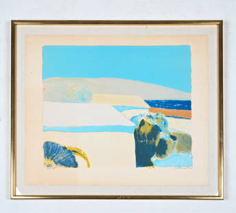 ROGER MUHL, FRENCH (1929-2008) SIGNED LITHOGRAPH: Landscape. Editioned 43/125 and signed in lower margin. Dimensions: (Frame) H 26.5" x W 31" ; (Image) H 17.75" x W 21.5" Condition: Not examined out of frame. Light toning to paper. A few scuffs and s