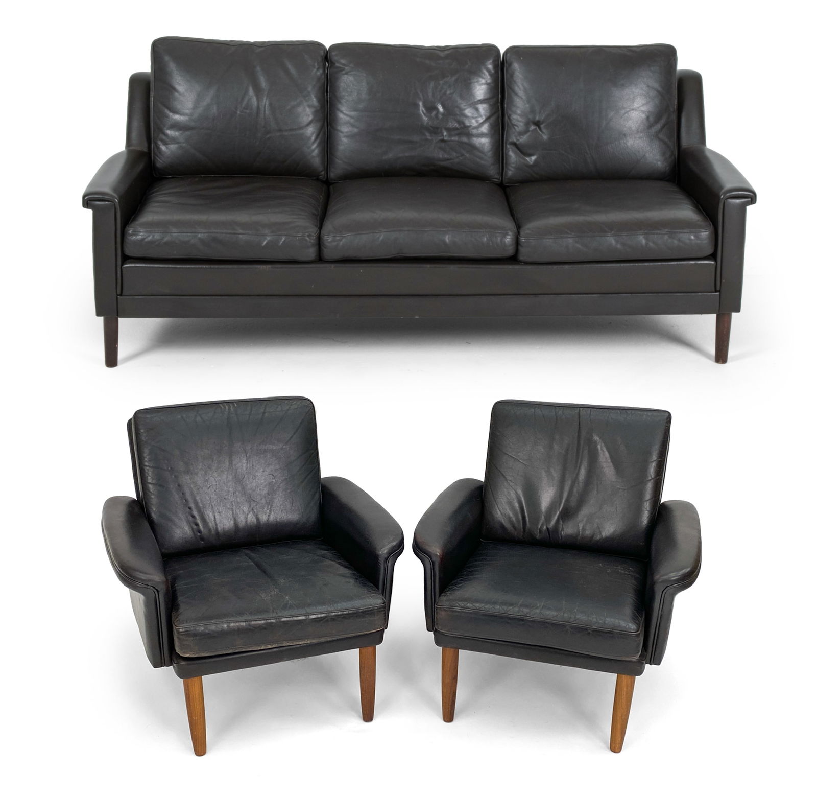 TEAK & LEATHER DANISH SOFA SET C. 1960S (1 of 20)