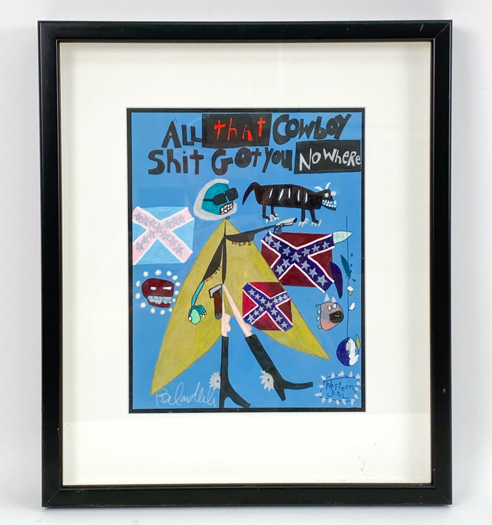 DANIEL BELARDINELLI (20TH C.) MIXED MEDIA: Signed lower left. Words and images. Dimensions: (Frame) H 17.75" x W 15", (Sight) H 11" x W 8.5" Condition: Some waviness in the frame. Scratches to the frame. Belardinelli grew up in New York. A sel