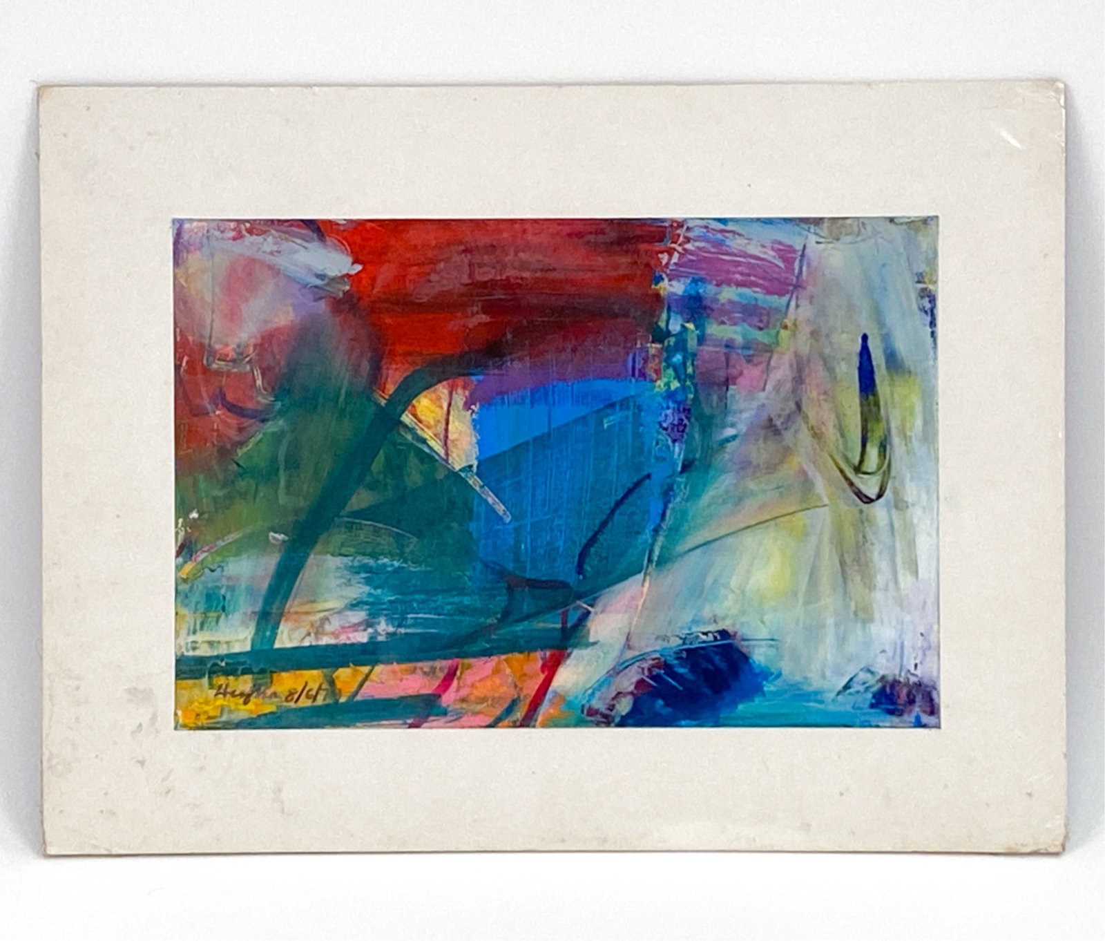 TED HUGHES ACRYLIC ON PAPER: Signed, dated lower left. Dimensions: (Mat) H 9" x W 12" Condition: Appears clean under shrink wrap.