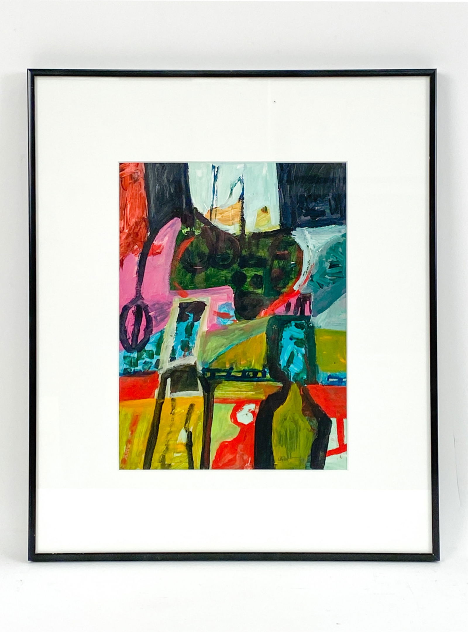 ED RAMSBURG, MARYLAND (20TH C.) ACRYLIC ON PAPER: Signed lower right. Signed and titled on the backing board "Me and My Girl In Henry Moore Sculpture Park." Dimensions: (Frame) H 18.5" x W 15.25", (Sight) H 11.5" x W 8.5" Condition: A couple light ma